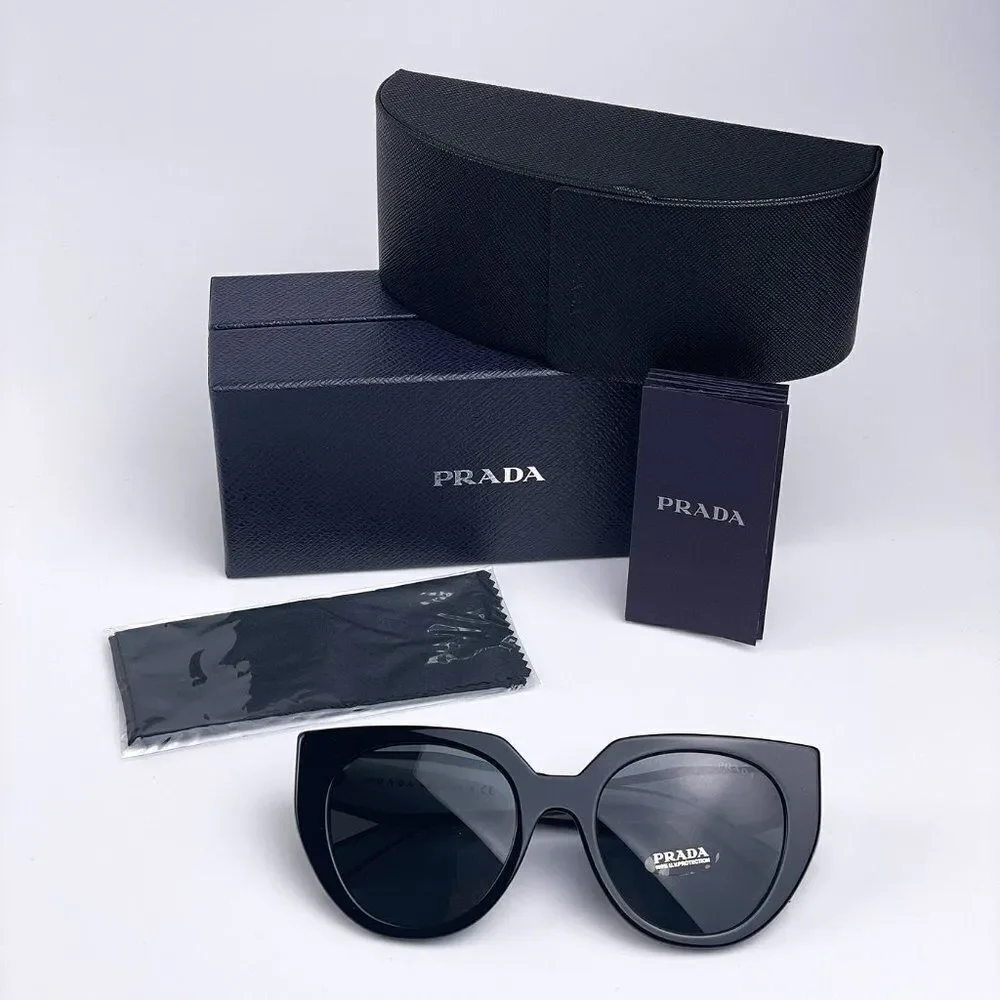 NEW Prada PR14WS 09Q-5S0 Black Talc Gray Cat Eye Oversized Women Sunglasses